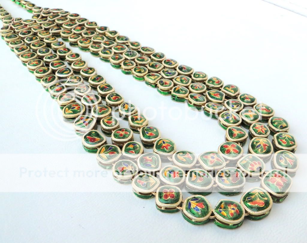   GOLD DIAMOND POLKI KUNDAN ENAMEL WORK NECKLACE RAJASTHAN IND  