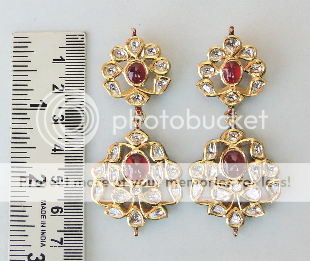 VINTAGE ANTIQUE 20K GOLD DIAMOND POLKI KUNDAN ENAMEL WORK EARRING PAIR 