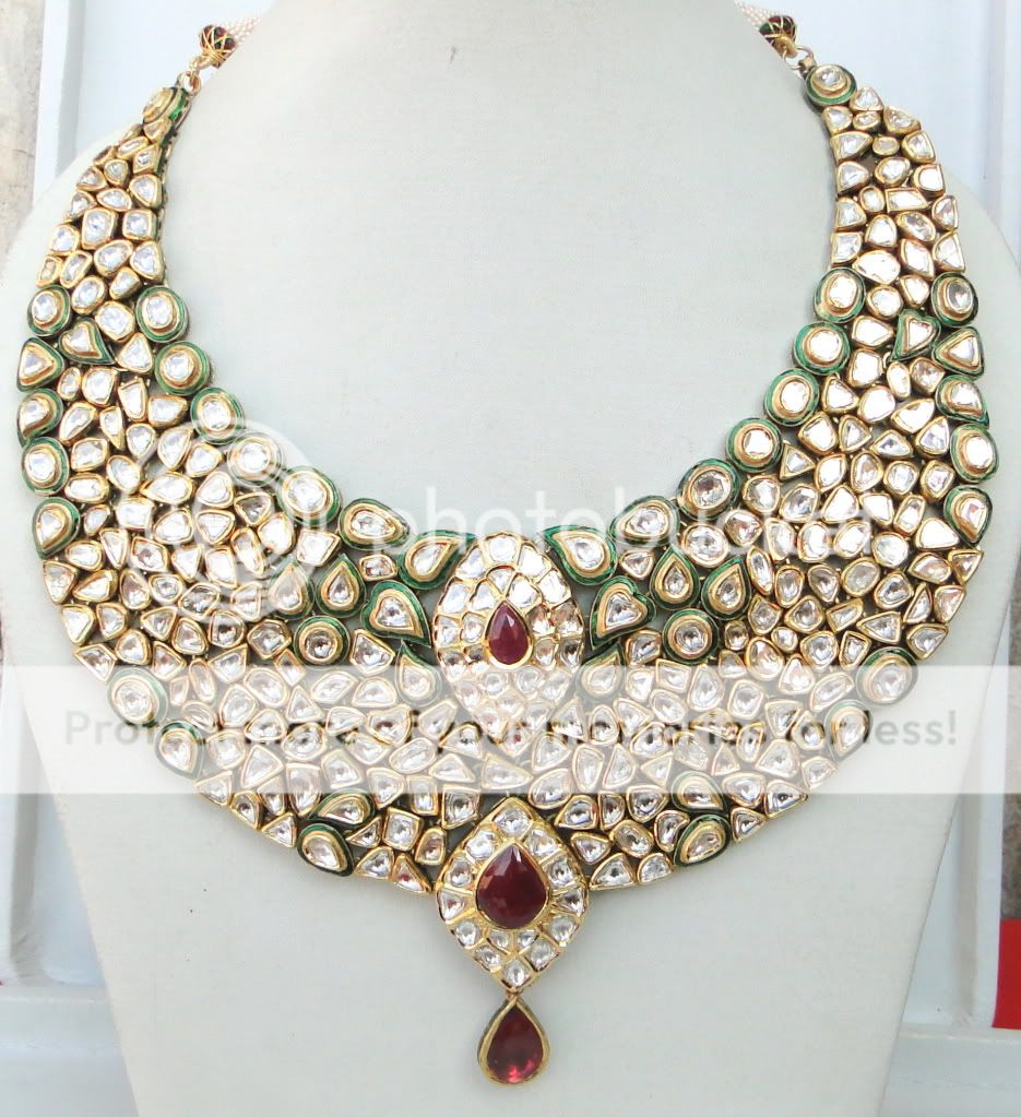   ANTIQUE HUGE 20K GOLD DIAMOND POLKI KUNDAN ENAMEL WORK NECKLACE INDIA