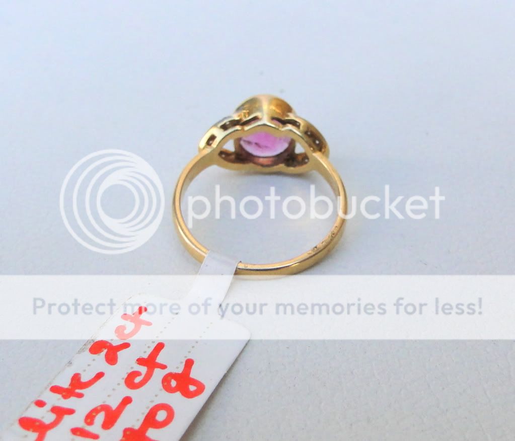 14K SOLID GOLD NATURAL RUBELITE & DIAMOND GEMSTONE RING INDIA  