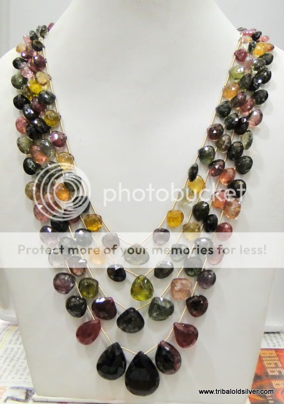 570 CT TOURMALINE STONE BEADS TEARDROP STRANDS NECKLACE  