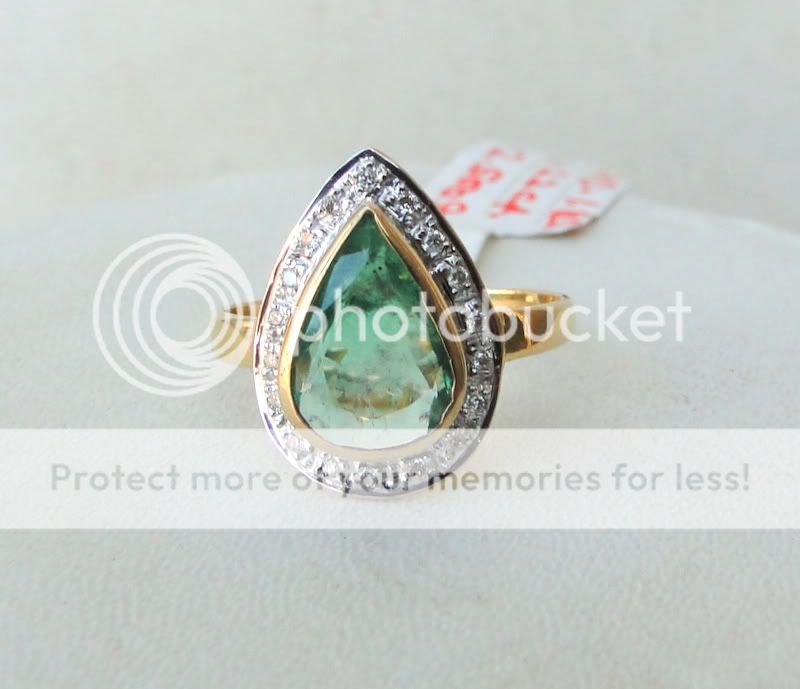 14 K SOLID GOLD EMERALD & DIAMOND GEMSTONE RING INDIA  