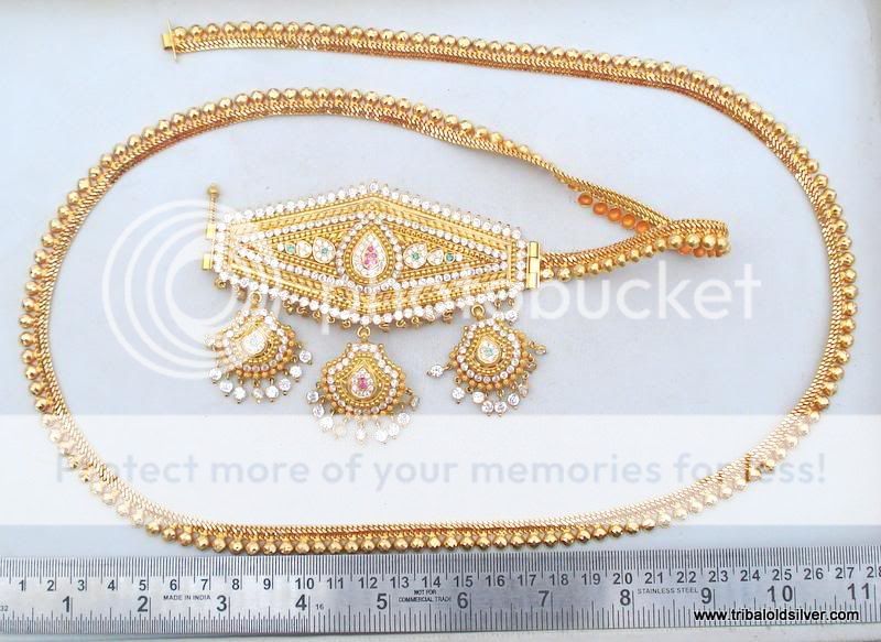 VINTAGE ANTIQUE SOLID 22 CT GOLD BELT BELLY CHAIN INDIA  