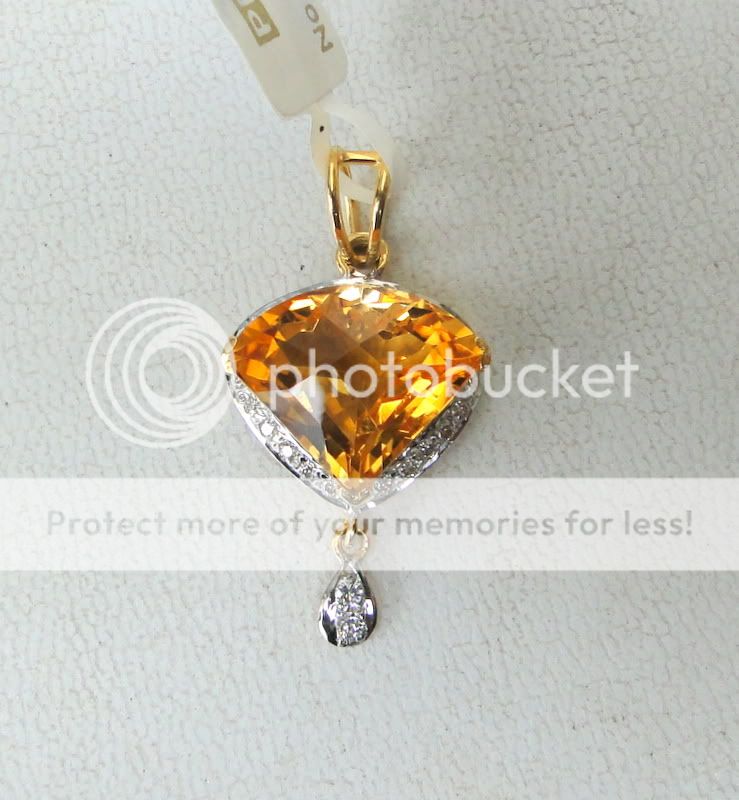 14 K SOLID GOLD CITRINE & DIAMOND STONE PENDANT AMULET  