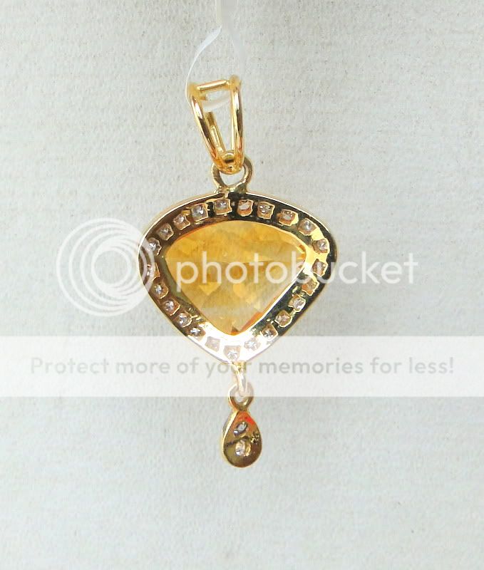 14 K SOLID GOLD CITRINE & DIAMOND STONE PENDANT AMULET  