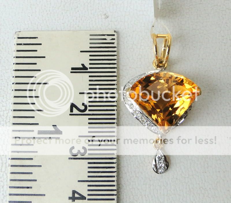 14 K SOLID GOLD CITRINE & DIAMOND STONE PENDANT AMULET  